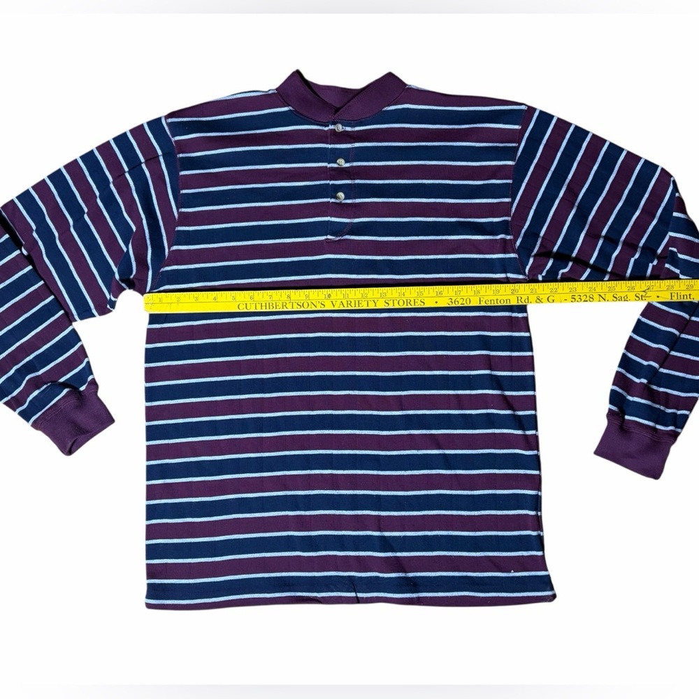 Striped Henley Long Sleeve Shirt - Purple & Blue - Picture 3 of 9